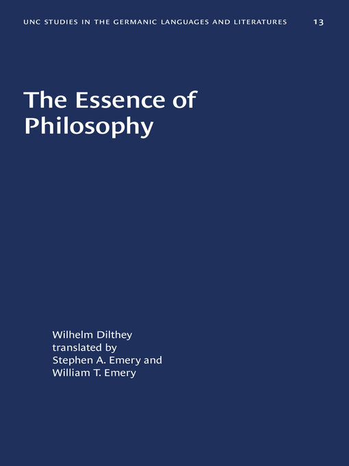 Title details for The Essence of Philosophy by Wilhelm Dilthey - Available